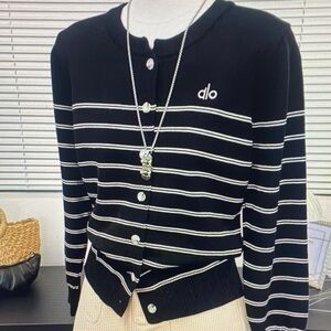 ALO Yoga Black and White Striped Cardigan